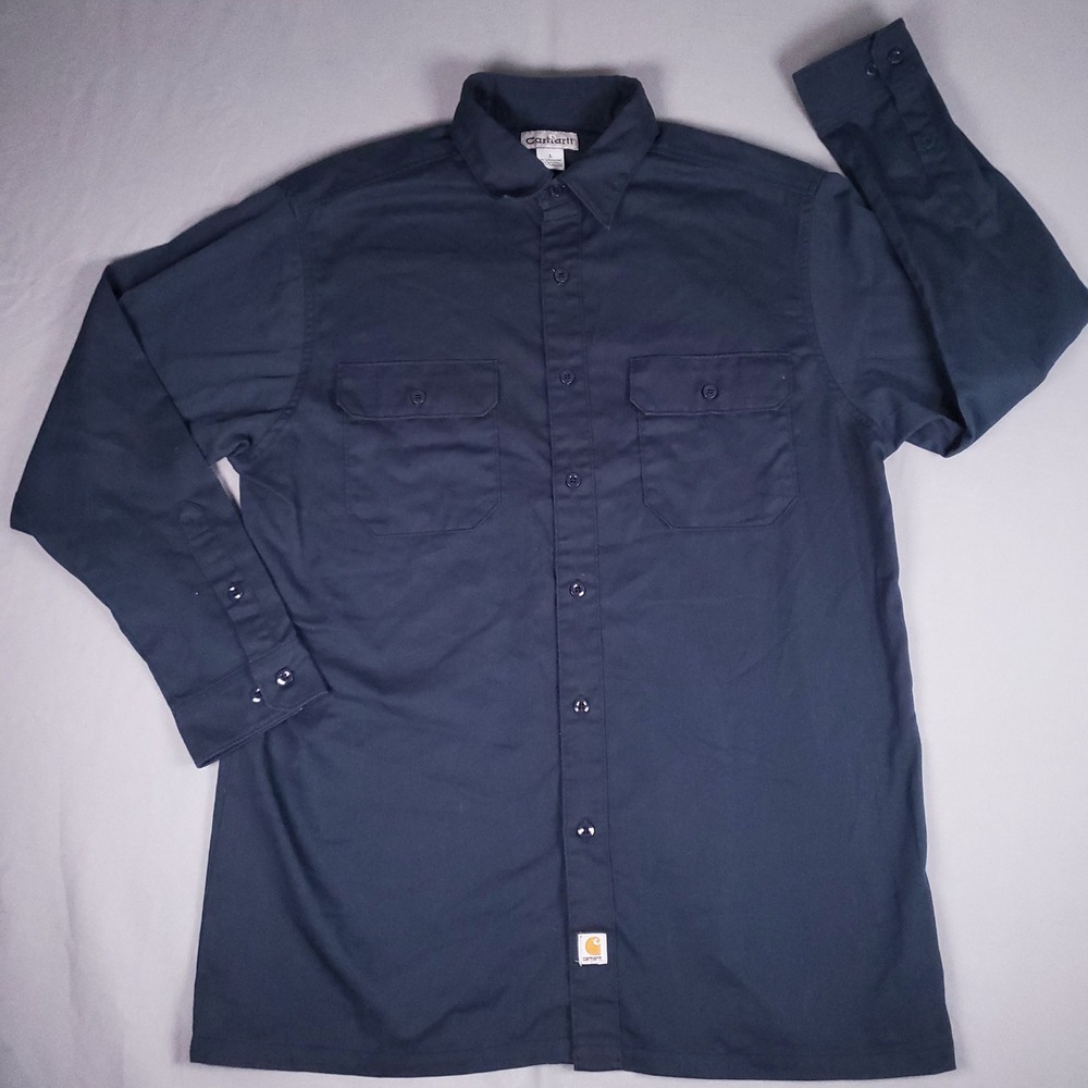 Carhartt Work Shirt Mens Large S224 NVY Navy Blue Long Sleeve Regular Pockets